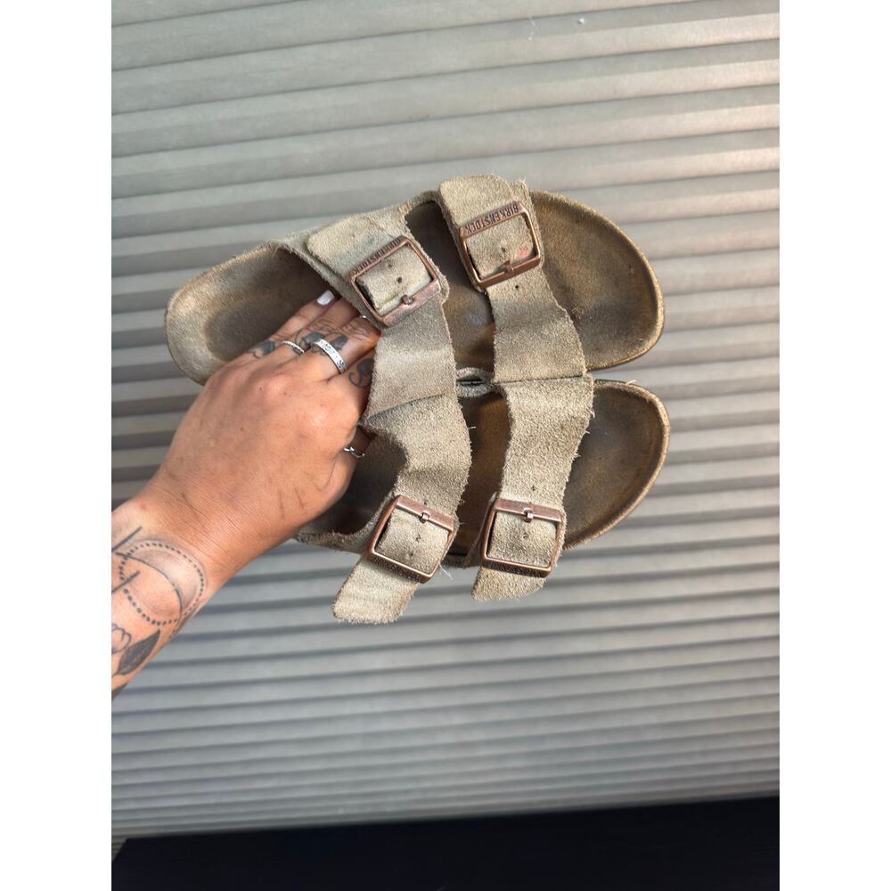 Birkenstock Arizona Suede Sandals Taupe EU 37 Women’s Double Strap Comfort 6-6.5 - Picture 2 of 9